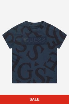 Guess Baby Boys Logo Print T-Shirt in Navy