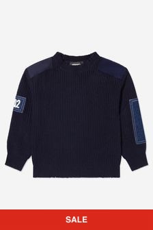 Dsquared2 Kids Boys Arm Badge Knited Jumper in Navy