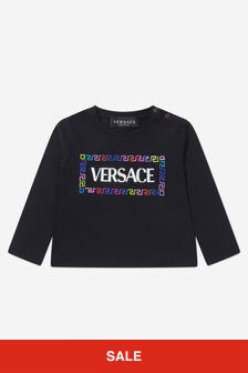 Versace Baby Girls Long Sleeve Logo T-Shirt in Black