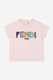 Fendi 키즈 베이비 걸스 로고 티셔츠 핑크
