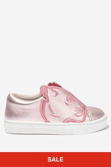 KENZO KIDS Girls Leather Tiger And Friends Trainers in Cream
