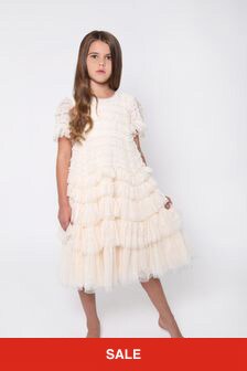 Needle & Thread Girls Valentine Ruffle Tulle Dress in Cream