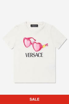 تيشرت أبيض نظارة شمسية قلب للبنات كم Versace