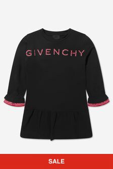 Givenchy ブラックの女の子の長袖のロゴドレス