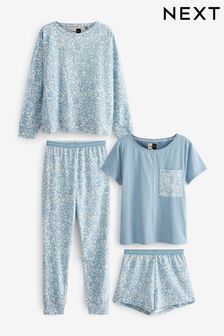 Blue Floral Short And Long Sleeve Pyjama Sets 2 Pack