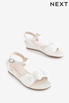 White Wedge Occasion Corsage Flower Sandals