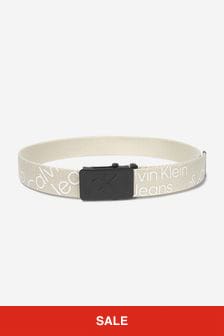 Calvin Klein Jeans Unisex Logo Print Belt in Beige