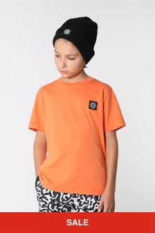 Stone Island Junior Boys Logo Badge T-Shirt in Orange
