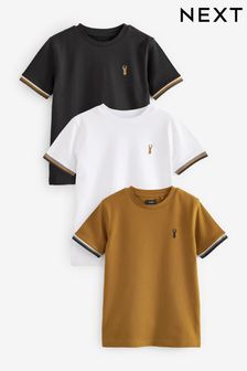 Tan Brown/Black Tipped Short Sleeve T-Shirts 3 Pack (3-16yrs)