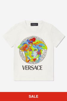 Versace 보이즈 메두사 로고 티셔츠 화이트