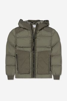 CP Company Boys Lens Hood Quilted Puffer Jacket in Green