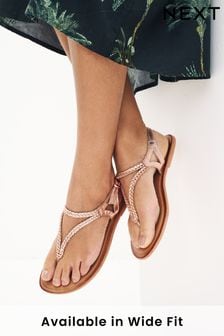 Rose Gold Forever Comfort® Leather Plait Toe Post Flat Sandals