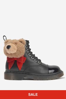 Monnalisa Girls Leather Teddy Bear Boots in Black