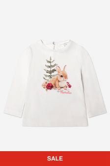 Monnalisa Baby Girls Long Sleeve Bunny T-Shirt in Cream