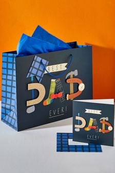 Blue Blue Father's Day Dad Large Gift Bag and Card Set