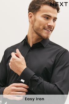 Black Easy Care Double Cuff Shirt