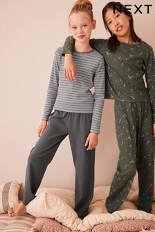 Monochrome Ribbed Pyjamas 2 Pack (3-16yrs)