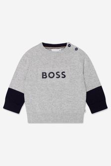 BOSS Baby Boys Knitted Logo Jumper in Grey