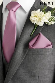 Dusky Pink Silk Tie And Pocket Square Set