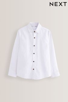 White Linen Blend Long Sleeve Shirt (3-16yrs)