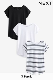 Black/White/Stripe Cap Sleeve T-Shirts 3 Pack