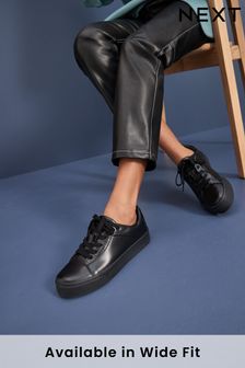 Black Signature Leather Chunky Sole Trainers