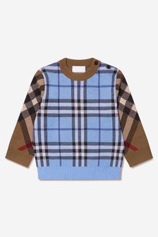 Burberry Kids Baby Boys Wool Milo Check Jumper in Blue