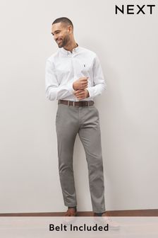 Grey Printed Belted Soft Touch Chino Trousers