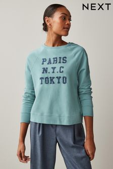 Blue City Slogan Tea Dye Graphic Sweatshirt