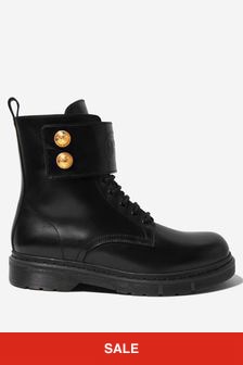 Balmain Kids Leather Branded Boots in Black