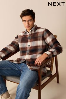 Rust Brown Check Shacket With Wool