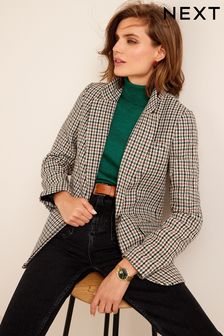 Brown Check Tailored Single Breasted Jacket