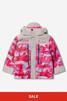 Diesel ピンクの女の子レーシングプリントスキージャケット