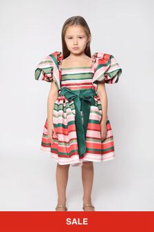 فستان ستان خطوط بحزام أربة متعدد الألوان للبنات من Mama Luma