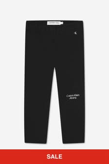 لغينغز قطن عضوي أسود بشعار للبنات البيبي من Calvin Klein Jeans
