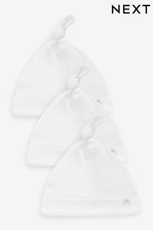 White 3 Pack Baby Tie Top Hats (0-12mths)