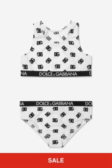 طقم ملابس داخلية بطبعة شعار الماركة أبيض للبنات من Dolce & Gabbana Kids