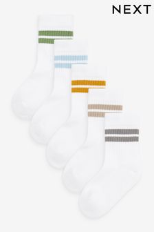 White/Neutrals Cushioned Footbed Cotton Rich Ribbed Socks 5 Pack
