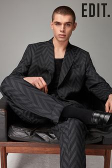 Charcoal Grey Edit Relaxed Pattern Suit: Jacket