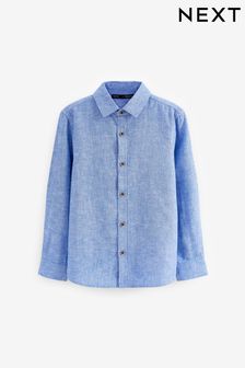 Blue Linen Blend Long Sleeve Shirt (3-16yrs)