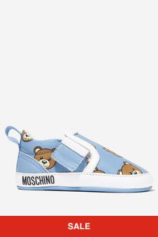 حذاء رياضي جلد أزرق دب سهل اللبس للأولاد البيبي من Moschino Kids