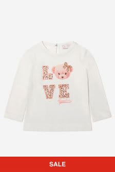 Monnalisa Baby Girls Long Sleeve Love T-Shirt in Cream