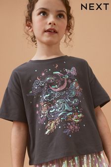 Charcoal Grey Sequin Celestial T-Shirt (3-16yrs)