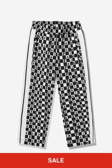 Palm Angels Kids Checkerboard Print Track Pants in White