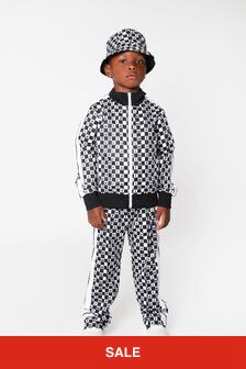 Palm Angels Kids Checkerboard Print Track Jacket in White