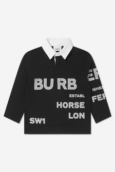 Burberry Kids Boys Jessy Text Long Sleeve Polo Shirt in Black