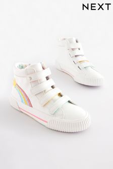 White Rainbow Detail Touch Fastening High Top Trainers