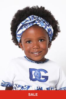 Dolce & Gabbana Kids Girls Majolica Print Headband in Blue