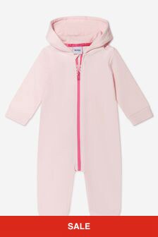 Boss Kidswear Baby Girls Fleece Hooded Romper in Pink