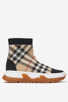 Burberry Kids Check Union Sock Trainers in Black